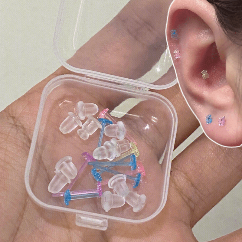 

100pcs/pack Anti-allergy Plastic Earrings Pins Transparent Rainbow Mix Color Bear Stud Earrings For Women Jewelry Accessories Earrings Pin Back Replacement