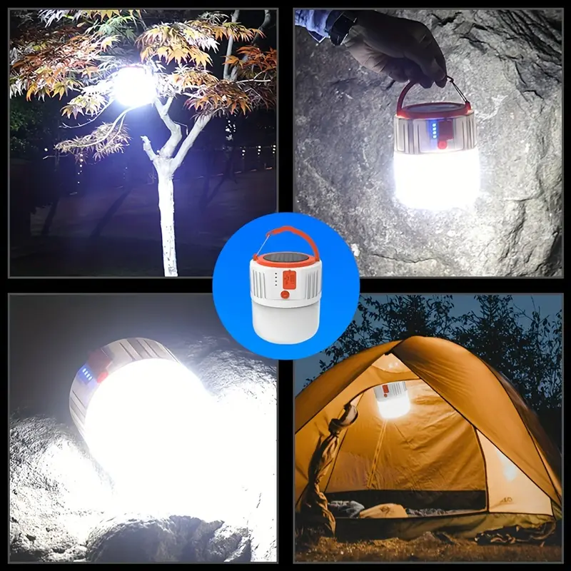 Lámpara de energía solar, luces LED portátiles, panel de energía solar,  iluminación LED para campamento, tienda de campaña, pesca nocturna, luces  de