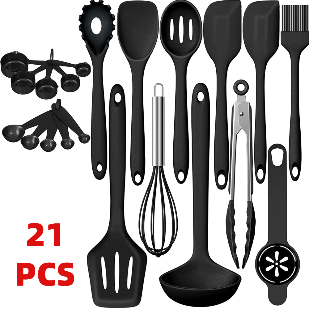  Large Silicone Cooking Utensils Set - Heat Resistant Kitchen  Utensils Sets,Spatula,Spoon,Turner Tongs,Brush,Whisk,Stainless Steel Silicone  Cooking Utensil for Nonstick Cookware,Dishwasher Safe (Gray) : Home &  Kitchen
