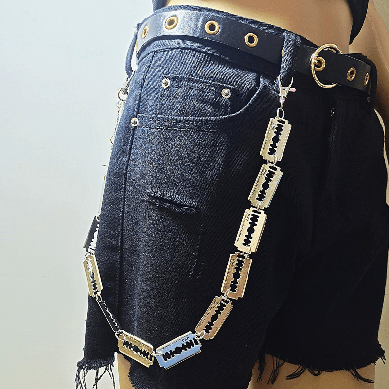 

Chunky Razor Blade Barbed Thorns Spiked Wire Pants Chain Side Waist Belt Chain Loops Chain Punk Rock Goth, Ideal Choice For Gifts
