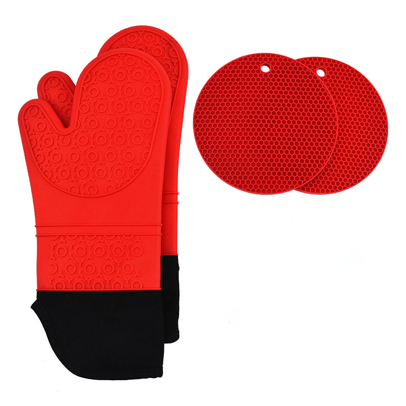 Extra Long Oven Mitts and Pot Holders Sets, RORECAY Heat Resistant Silicone  Oven Mittens with Mini Oven Gloves and Hot Pads Potholders for Kitchen  Baking Cooking, Quilted Liner, Black, Pack of 6 