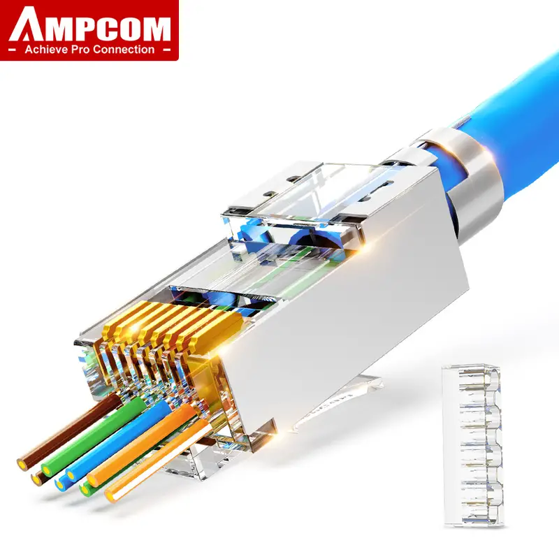 AMPCOM CAT7 RJ45 Connector, Pass Through CAT6A Rj 45 Ethernet Plug For CAT  7 Solid Or Stranded Network Cable With 1.5mm Load Bar 30pcs/50pcs/100pcs