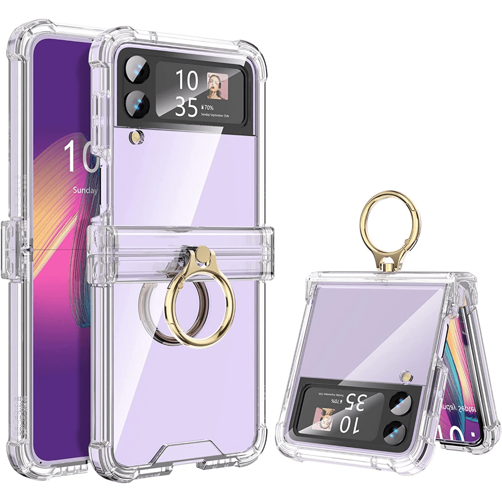 Designed Case Clear with Ring, Anti-Fall Shockproof Protective Phone Cover  Compatible with Samsung Galaxy Z Flip 4 Case 5 G 2022 (Clear Purple)