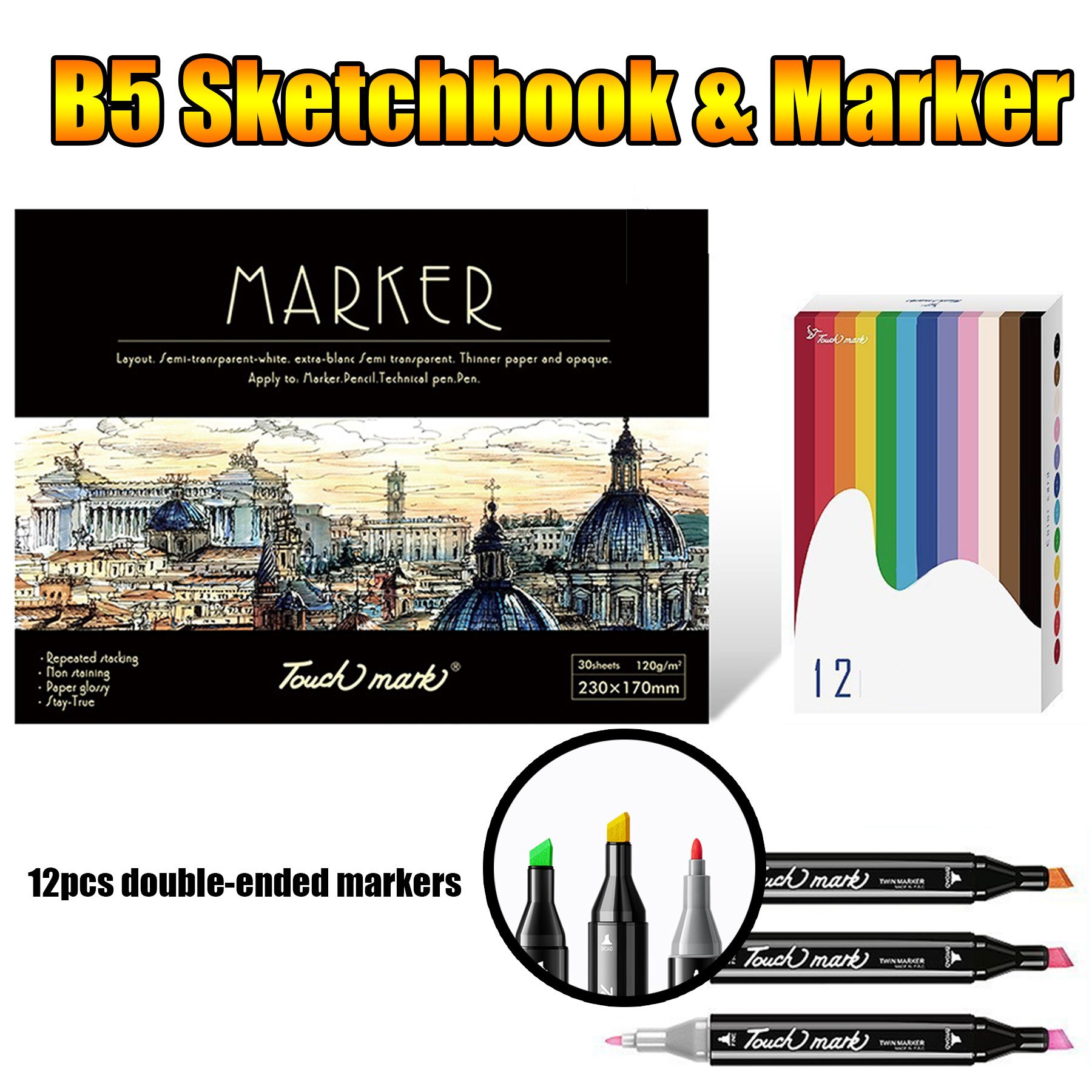 B5 Sketchbook Sketchbook Drawing Paper Marker Sketchbook Hand-drawn  12pcs-color Marker Set Original Wood Paper Pulp - Temu