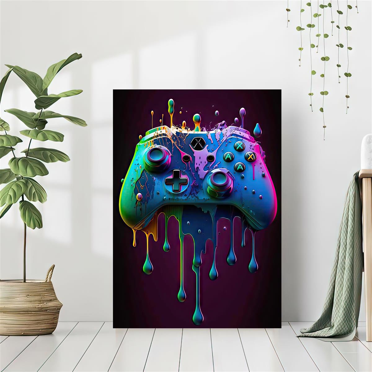 1pc Pinturas Em Tela De Arte, Pintura De Controlador De Jogo Neon