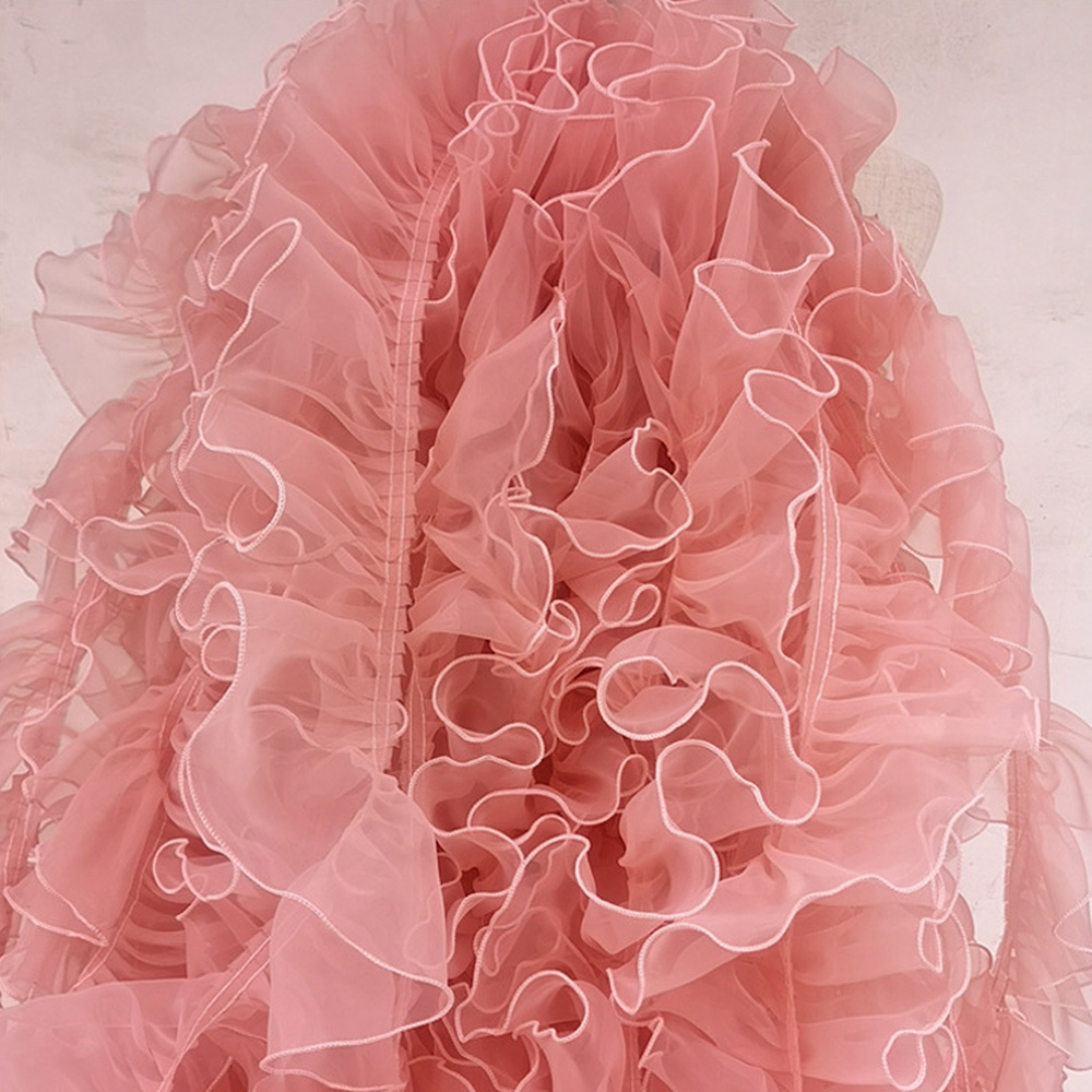 2 Yard Pink Organza Tassel Pleated Lace Ribbon Mesh Lace Gather Ruffle Trim  Ribbon Fabric Sewing Craft Wedding Dress Accessories