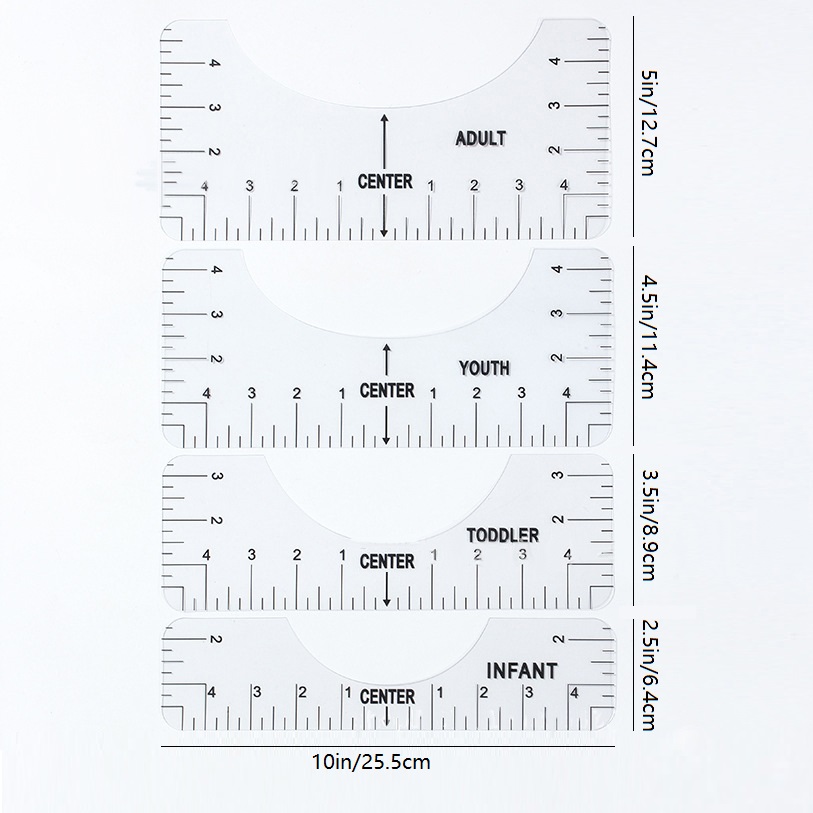 T-Shirt Ruler Guide, 4 Pack Tshirt Alignment Ruler Tool Set For