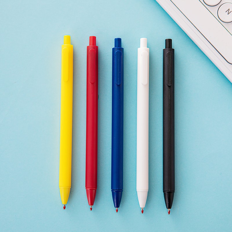 5pcs/set Macaron Black Press Colorful Ballpoint Pen, Cute Girls' School Pen