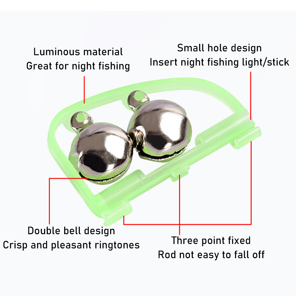 6Pcs/Lot LED Night Fishing Bells Fish Bite Twin Bell Alarm Rod Tip Clip 