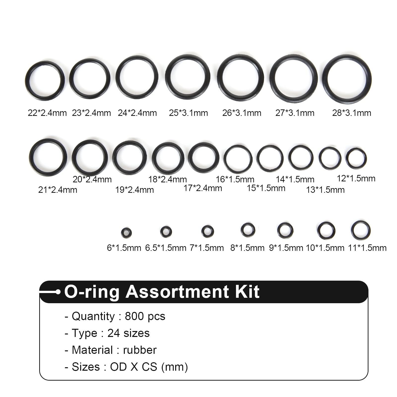 1200 Pcs O Ring Kit,24 Sizes Nitrile Rubber O Rings Assortment Kit