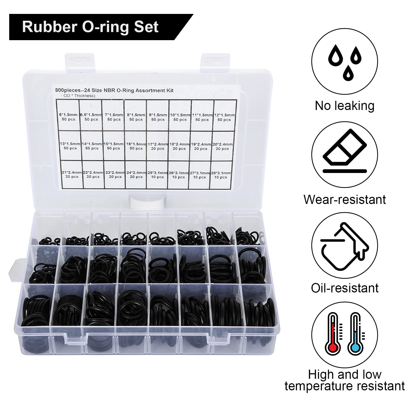 O-Rings Kit 1200pcs Nitrile Rubber O Ring Assortment Kit 24 Sizes Sealing  Gasket Washer Seal Assortment Set for Plumbing Faucet Automotive Mechanic