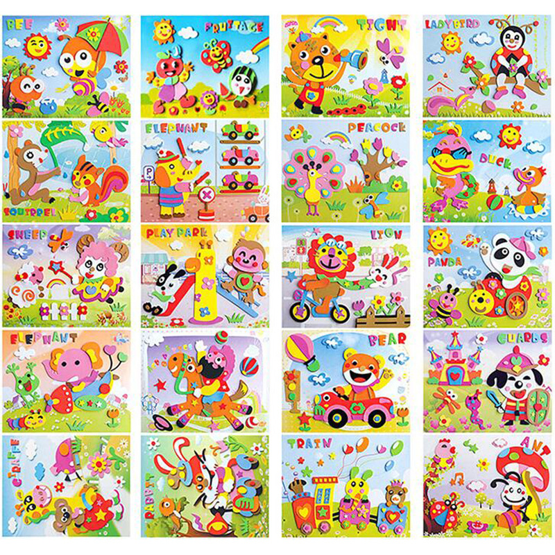 6 Pcs Kids Arts and Crafts, Toddler Arts and Crafts for Kids Ages 2-4  Years, 3D EVA Foam Mosaic Sticker Puzzle Game DIY Cartoon Animal Learning