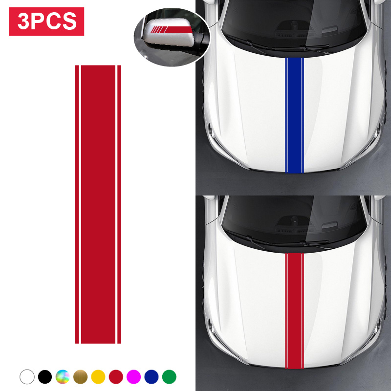 

3pcs Car Stickers Car Racing Auto Side Body Stickers Stripe Hood Decals Waterproof Decorative Decal