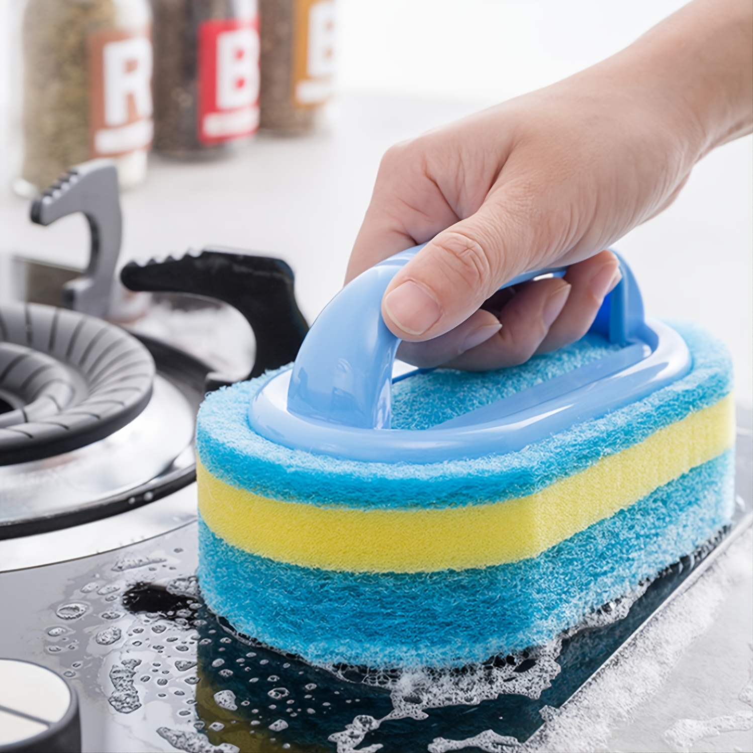 Thick Sponge Cleaning Brush with Handle Kitchen Sponge Cleaner Scrubbing  Sponge Eraser Tools