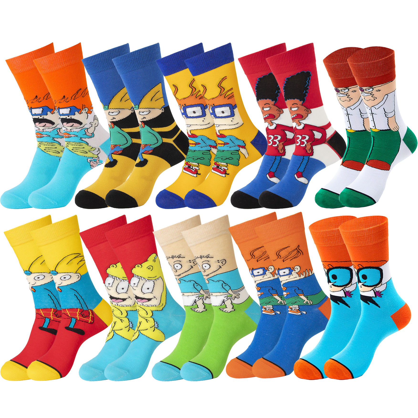  XTBPQMX Calcetines divertidos de dibujos animados para hombre,  paquete de 5 unidades, coloridos locos y lindos personajes, de algodón,  novedosos calcetines para mujer, 9-12, Verde, gris, azul, morado, : Ropa,  Zapatos