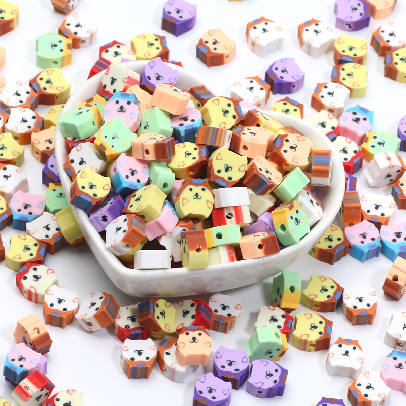 9x10mm Cute Small Dog Clay Beads White Pink Polymer Loose Spacer Beads For  DIY Kids Necklace Bracelet Jewelry Making Accessories