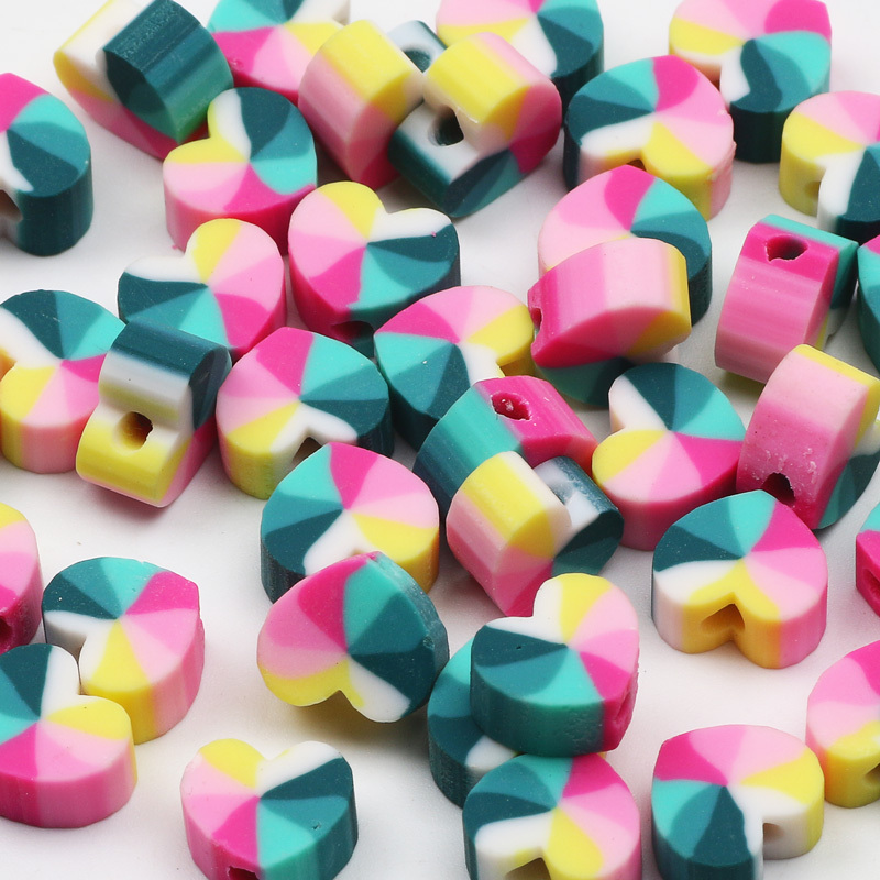 50pcs Heart-shaped Polymer Clay Beads, Soft Craft Spacer Beads For Making, Handmade Bracelet Necklace Accessories