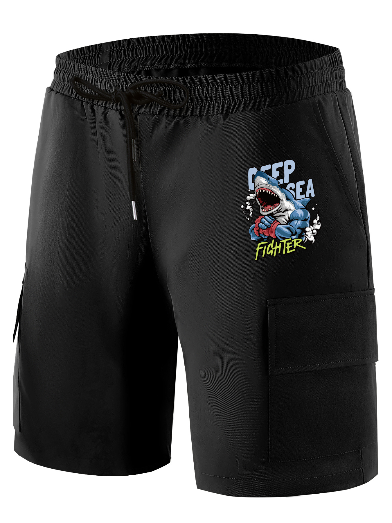Heart Mountain Boxing Shark Pattern Cargo Shorts Men s Casual Pocket