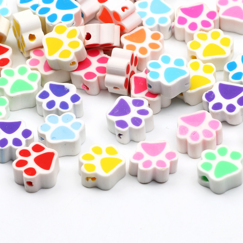 

50 Pcs Mixed Color Cartoon Cat Paw Polymer Clay Loose Spacer Beads For Jewelry Making