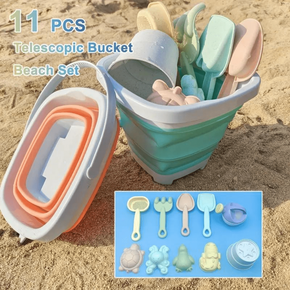 Collapsible Beach Bucket Set For Kids - Foldable Sand Bucket