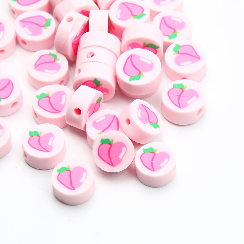 50Pcs Peach Pattern Polymer Clay Beads for Jewelry Making