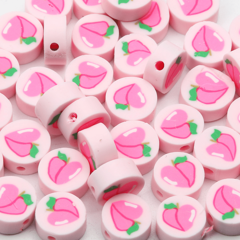 50Pcs Peach Pattern Polymer Clay Beads for Jewelry Making