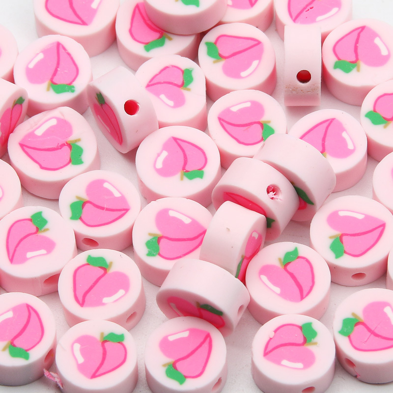 50Pcs Peach Pattern Polymer Clay Beads for Jewelry Making