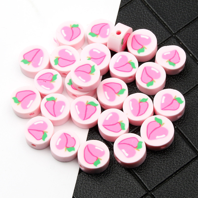 50Pcs Peach Pattern Polymer Clay Beads for Jewelry Making