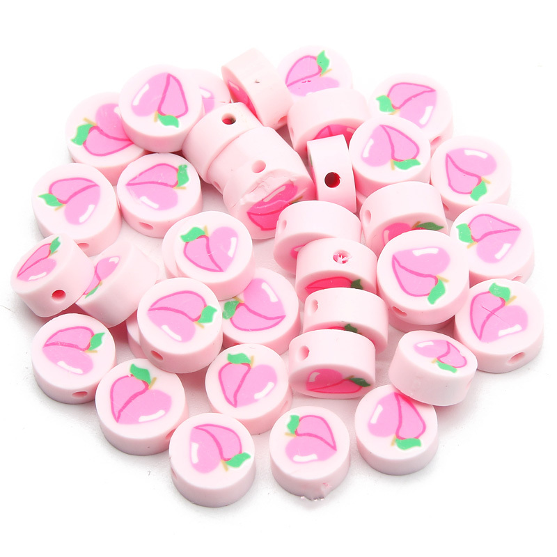 50Pcs Peach Pattern Polymer Clay Beads for Jewelry Making