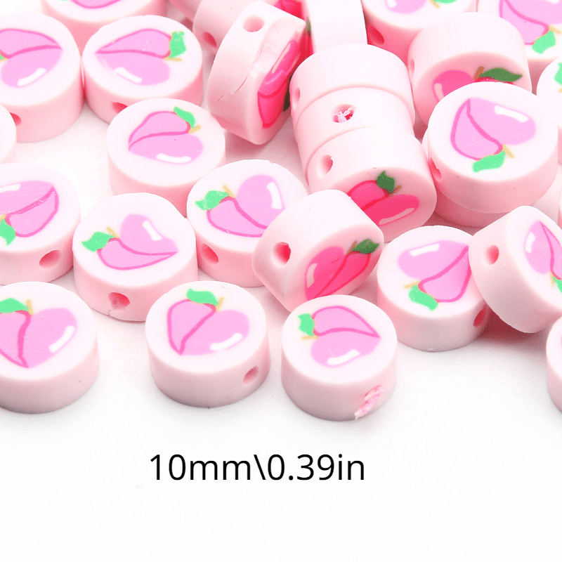 50Pcs Peach Pattern Polymer Clay Beads for Jewelry Making
