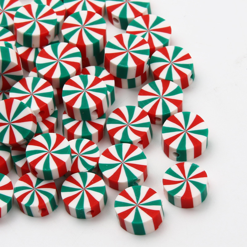 Peppermint Green Stripe Polymer Clay Earrings 