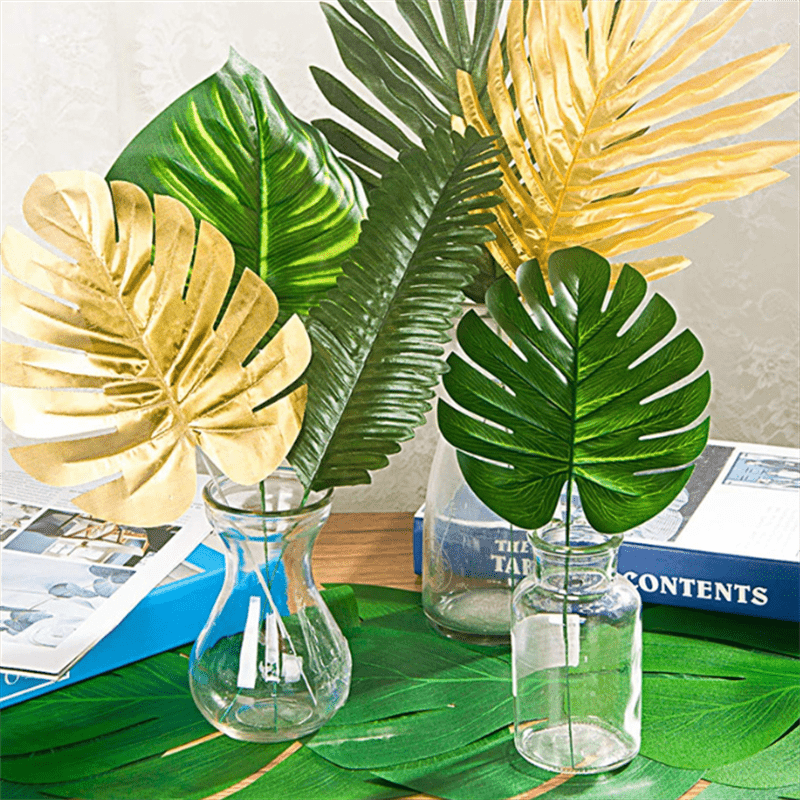 Artificial Tropical Palm Leaves Hawaiian Luau Safari Jungle Party Decoration  Summer Wedding Birthday Home Table Decor Fake Plant