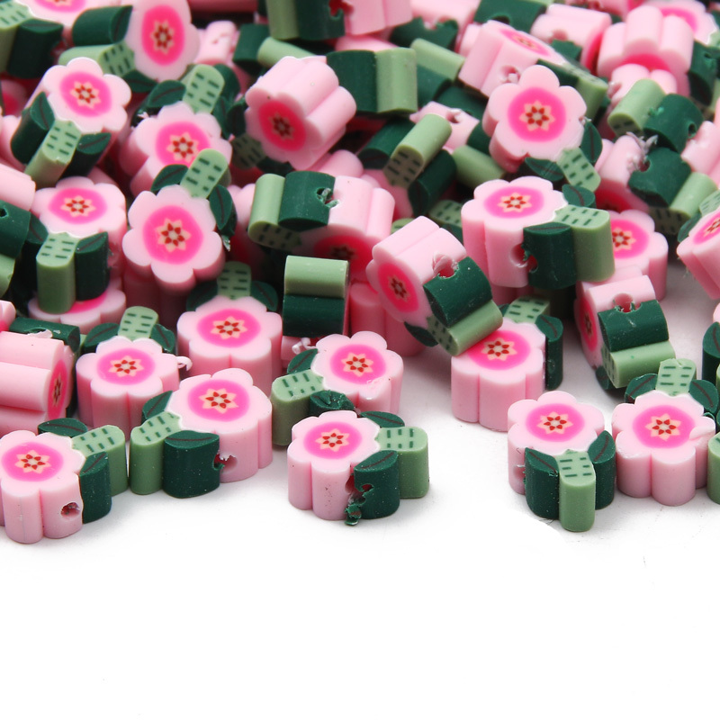 50pcs Pink Sun Flower Polymer Clay Beads Spacer Beads For Jewelry Making