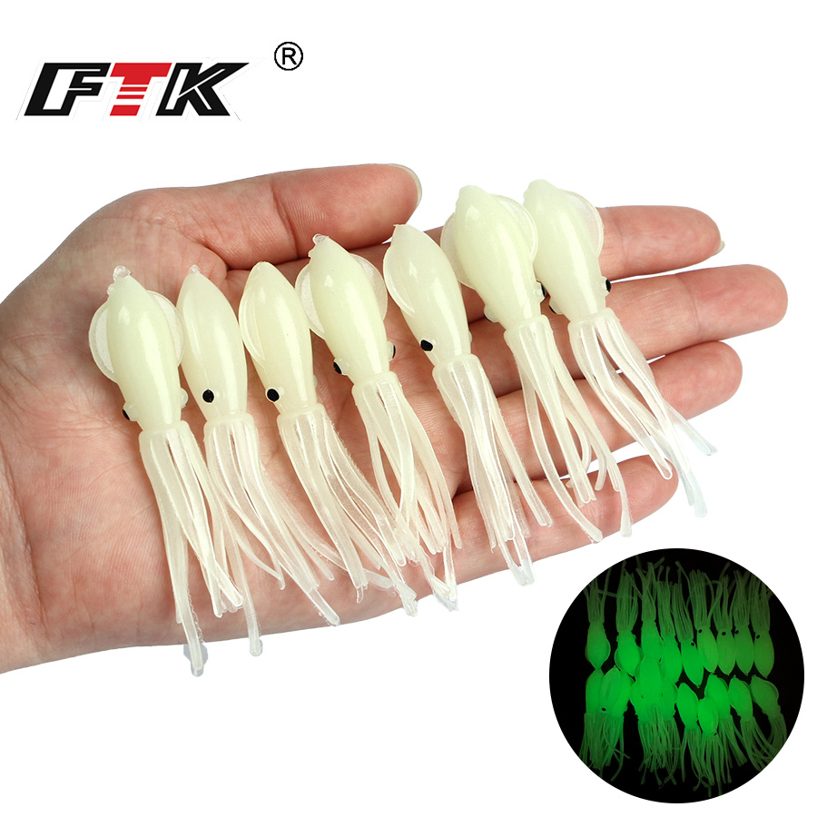 Glow Squid Jigs, 5Pcs 8cm Luminous Squid Fishing Hooks For