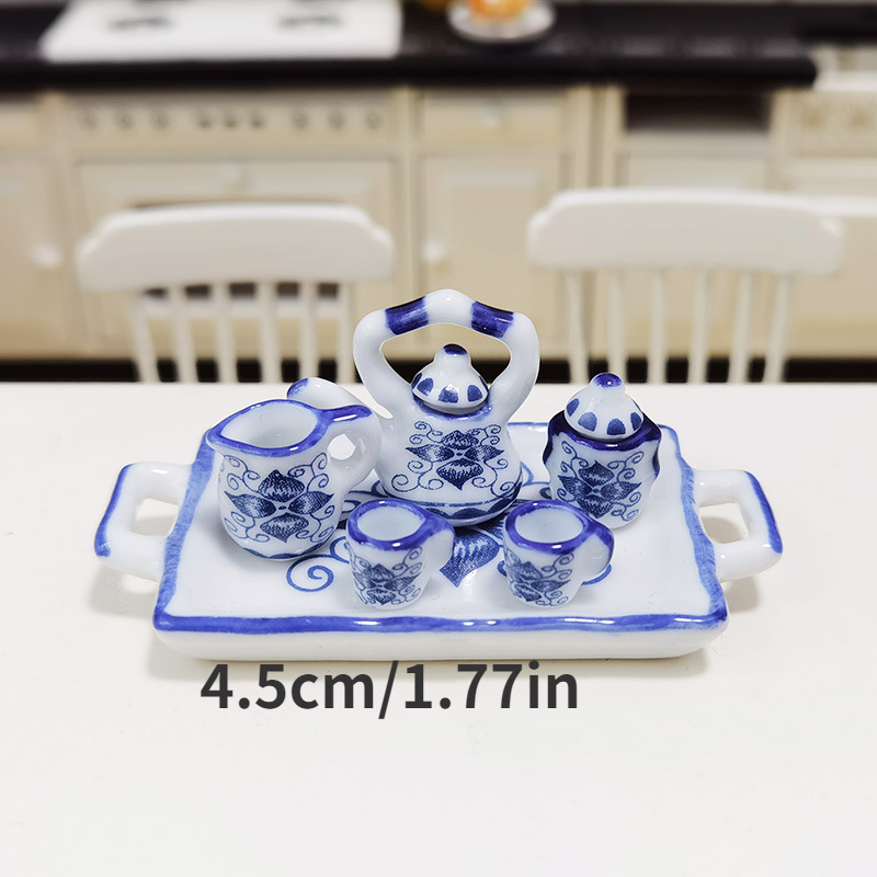 15Pcs 1:12 Miniature Porcelain Tea Cup Set Flower Tableware Kitchen  Dollhouse Furniture Toys For Children Tea Cups Dollhouse