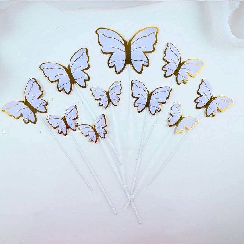 10pcs Purple Pink Butterfly Cake Toppers Butterflies Dessert Cake  Decorations Card Wedding Princess Girls Birthday Party Decor