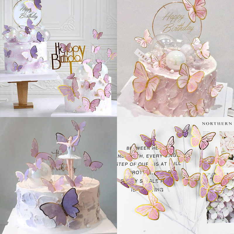 Acquista 10 pezzi decorazione torta buon compleanno tema farfalla