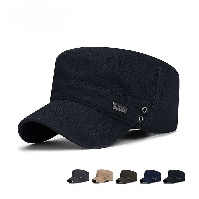 Twill Flat Top Peaked Sun Protection Breathable Men's Casual Fashion Cotton Military Hat,Temu