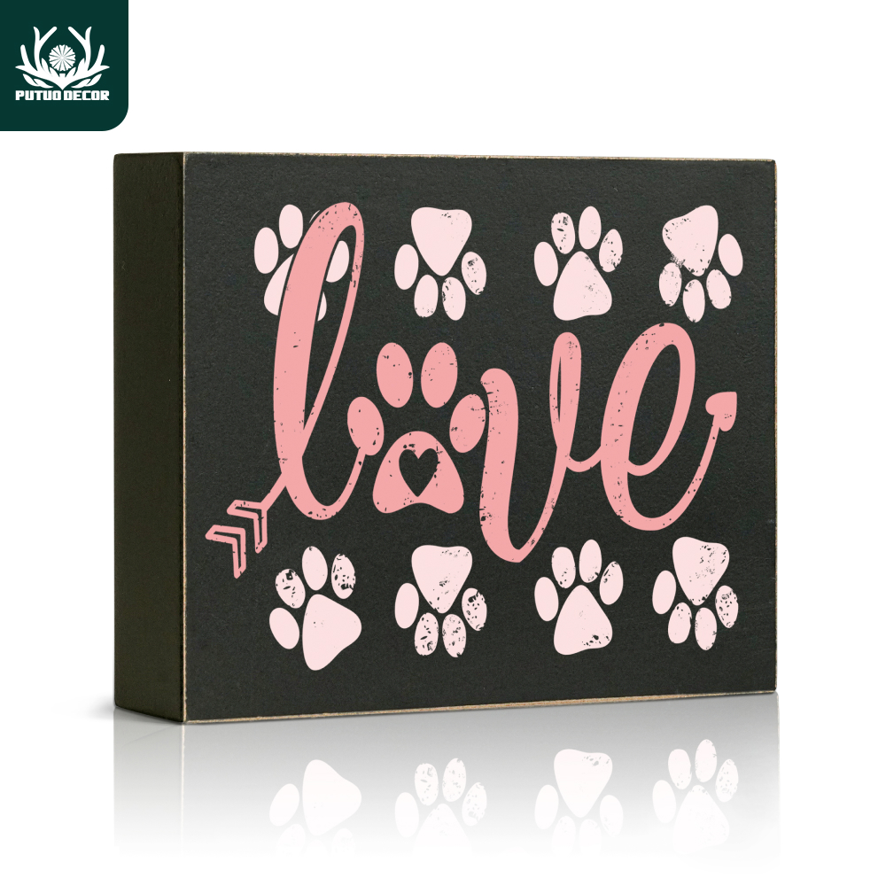 

1pc, Love Cat Wooden Box Sign, Cat's Paw Work Desk Decor For Home Living Room Bedroom, 4.7 X 5.8 Inches Gift