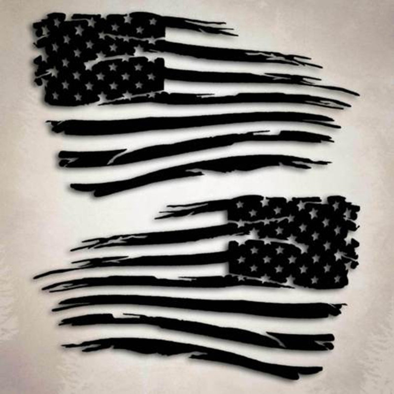 2pcs American Flag Car Stickers - Distressed Grunge Military Usa Decal With Reflective Ink