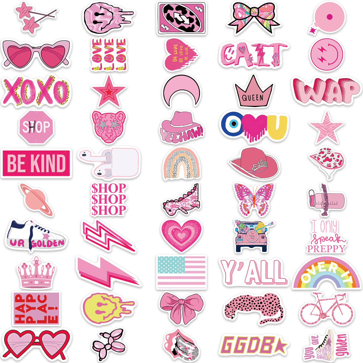 Clerance! 100pcs Preppy Stickers Pink Cute Vinyl Aesthetic Water