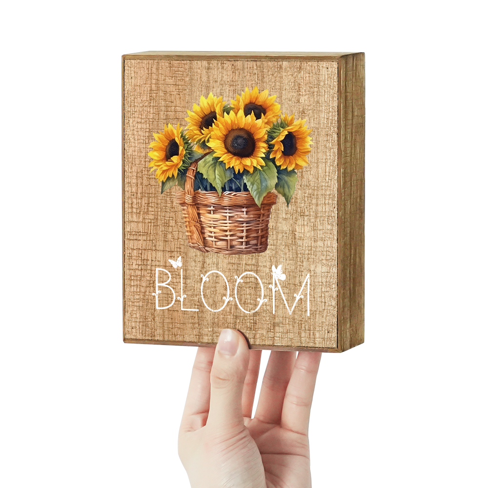 Sunflower Wooden Box Sign, Flowers Bloom Work Desk Decor For Home Bedroom  Living Room Garden Yard, Gifts - Temu