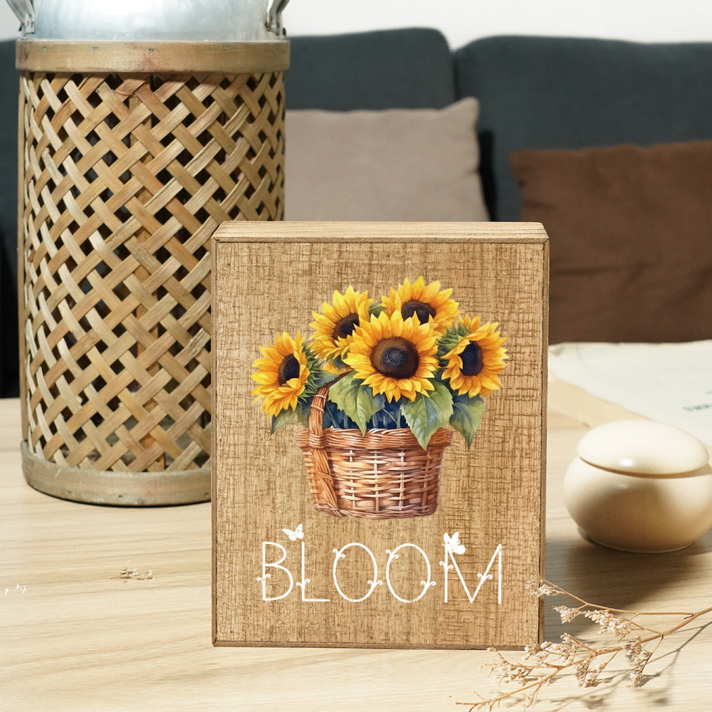 Sunflower Wooden Box Sign, Flowers Bloom Work Desk Decor For Home Bedroom  Living Room Garden Yard, Gifts - Temu
