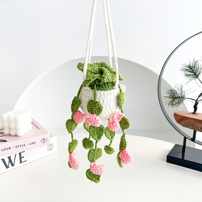 Beautiful Handmade Flower Potted Plant Crochet Car Mirror Hanging  Decorations, Shop Latest Trends