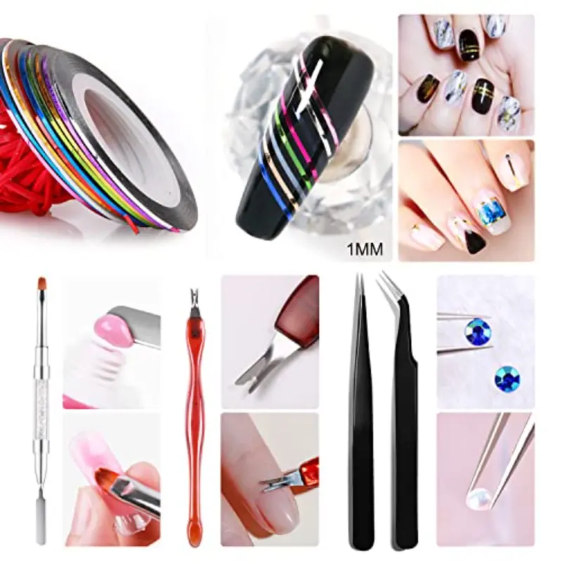 acrylic nail art kit nail art manicure set acrylic powder brush glitter file french tips uv lamp nail art decoration tools nail drill kit for beginners with everything at home details 5