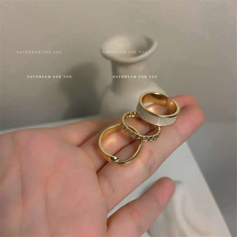 Golden Three-piece Ring Female Tide Niche Fashion Opening Adjustable Index  Finger Circle Finger Ring