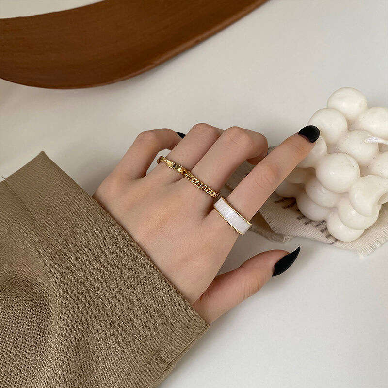 Golden Three-piece Ring Female Tide Niche Fashion Opening Adjustable Index  Finger Circle Finger Ring
