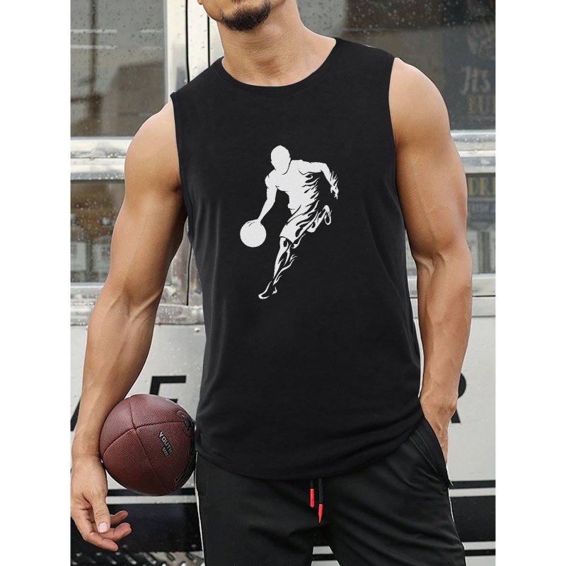 Plus Size Men's Sleeveless Sports T-Shirt: Basketball Player Graphic Print Tank Vest, Quick-Drying Breathable Tank Top For Running, Training & Marathons