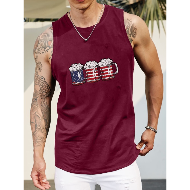 Plus Size Men's Sleeveless Sports T-Shirt: Beer Bottles Graphic Print Tank Vest, Quick-Drying Breathable Tank Top For Running, Training & Marathons