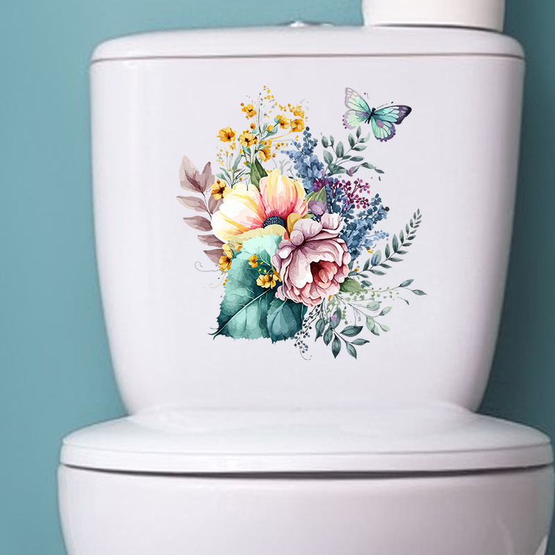 Acheter Autocollant mural de salle de bains et fleurs papillon, sparadrap  imperméables auto-adhésifs pour toilettes